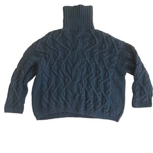 DKNY Sweater M Turtleneck Handmade New Wool 1990 Black Cable Knit Fisherman